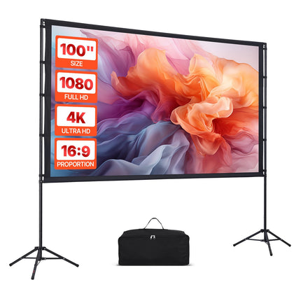 100-Inch Projector Screen with Stand, 16:9 4K, Carry Bag
