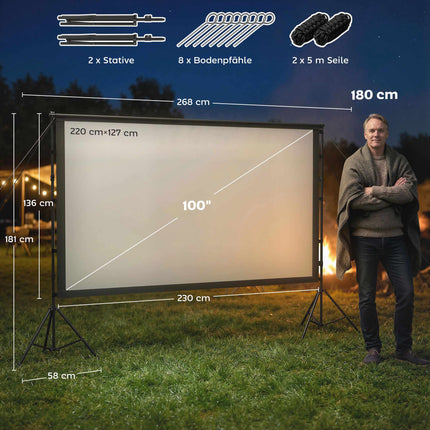 Ecran de proiector de 100" cu suport, 4K/8K, raport 16:9