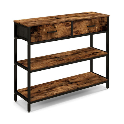 Consolă de 100 cm cu 2 sertare din material textil Masă laterală cu 3 niveluri, maro rustic