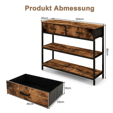 Consolă de 100 cm cu 2 sertare din material textil Masă laterală cu 3 niveluri, maro rustic