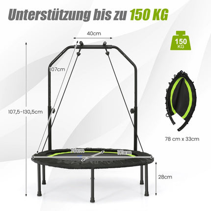 Mini trambulina Ø101 cm cu maner reglabil pe inaltime si 2 benzi de rezistenta verzi