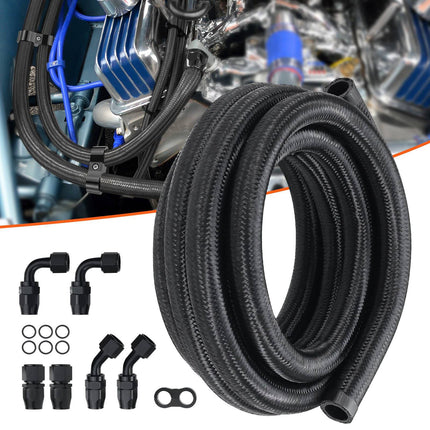 10AN Fuel Line Kit, 10 Ft Braided Hose, 7 Swivel Fittings, Black