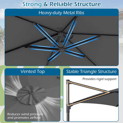 10 Ft Cantilever Patio Umbrella – 360 Swivel, Vent