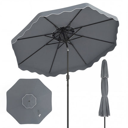 Umbrelă de terasă de 3 metri, înclinare cu buton, manivelă, gri