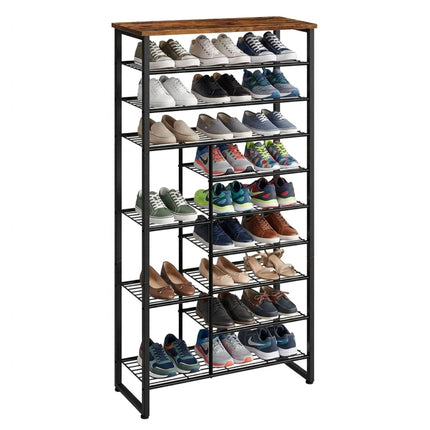 Suport pentru pantofi cu 10 niveluri din metal și MDF, maro, economisește spațiu