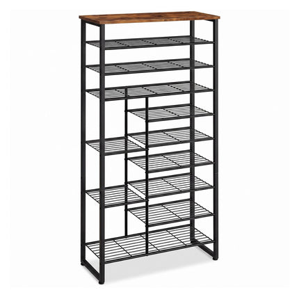 Suport pentru pantofi cu 10 niveluri din metal și MDF, maro, economisește spațiu