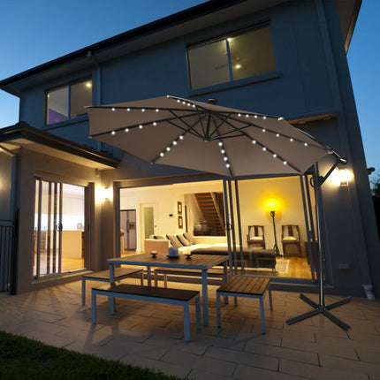 Umbrelă de terasă cu LED-uri solare, 3 metri, înclinare la 360 de grade, culoarea bej