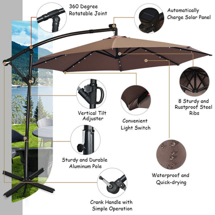 Umbrelă de terasă cu LED-uri solare, 3 metri, înclinare la 360 de grade, culoarea bej