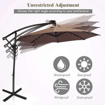 Umbrelă de terasă cu LED-uri solare, 3 metri, înclinare la 360 de grade, culoarea bej