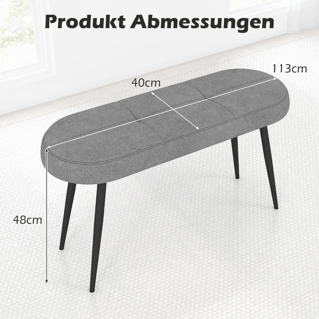 113 cm bench with cushions &amp; Metal legs upholstered bench ottoman up to 300 kg load capacity grey