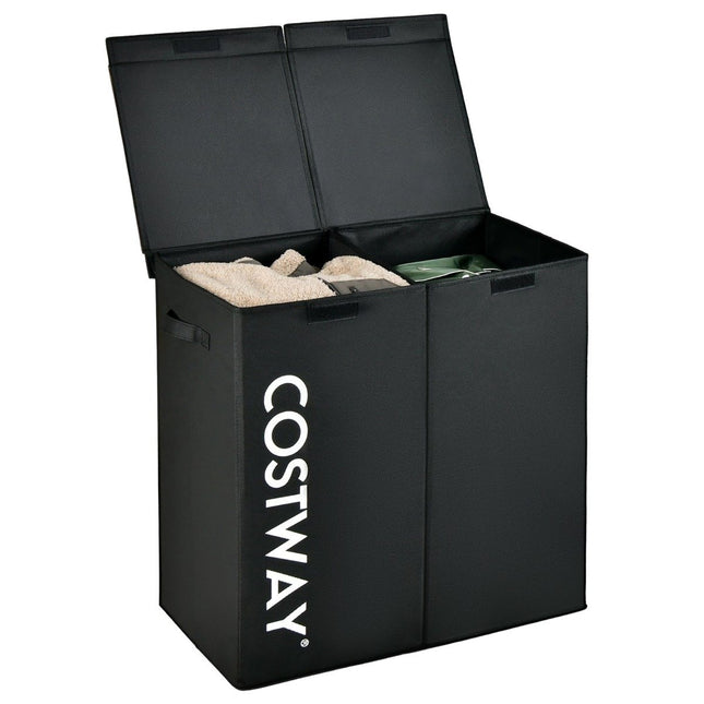 Coș de rufe 115L, 2 secțiuni, țesătură, capac și mânere