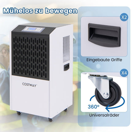 118 L/day dehumidifier commercial construction dryer with drain hose 24H timer and 4 wheels