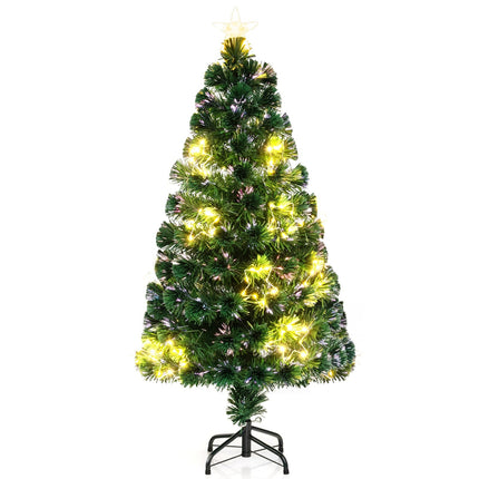 Brad de Crăciun cu fibră optică, 120 cm, cu lumini, PVC, bază stabilă