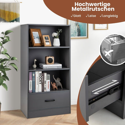 120 cm bookcase with drawers 4 levels wooden storage shelf standing shelf 60 x 38 x 120 cm gray
