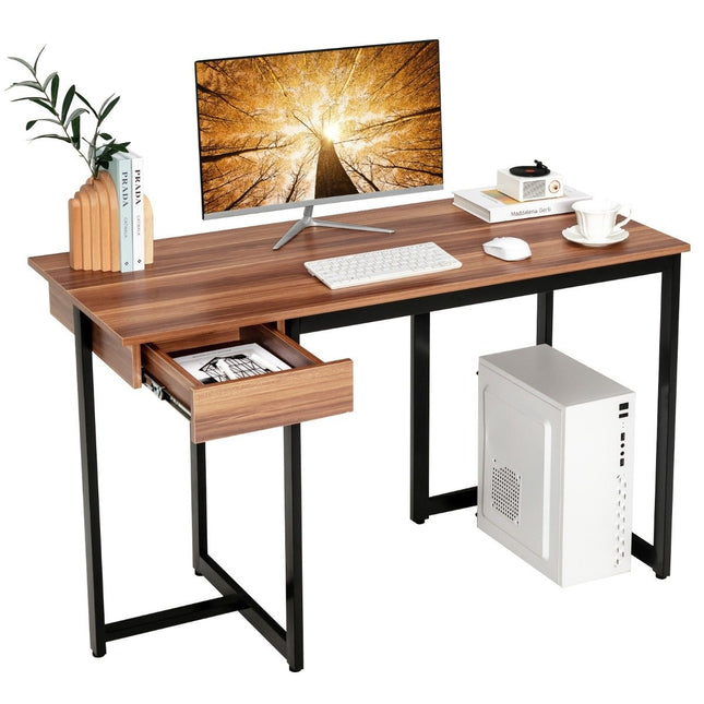 Birou computer lung de 120 cm cu sertar și suporturi reglabile birou computer nuc