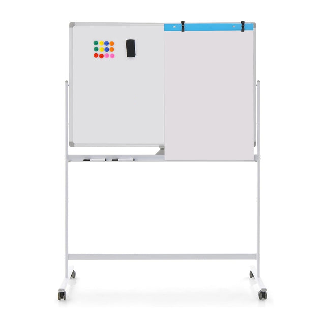 Tablă albă mobilă cu două fețe, 120 x 80 cm, tablă albă magnetică reglabilă pe înălțime