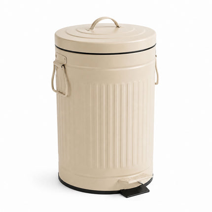 Coș de gunoi retro bej cu pedală, 12 l, cu capac cu închidere silențioasă
