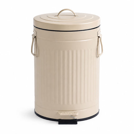 Coș de gunoi retro bej cu pedală, 12 l, cu capac cu închidere silențioasă