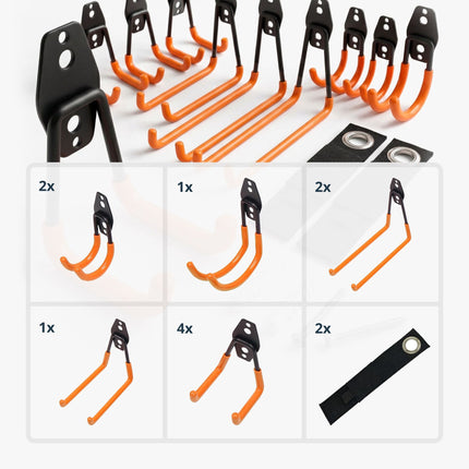 Set de 12 cârlige de perete și organizator de cabluri - negru/portocaliu