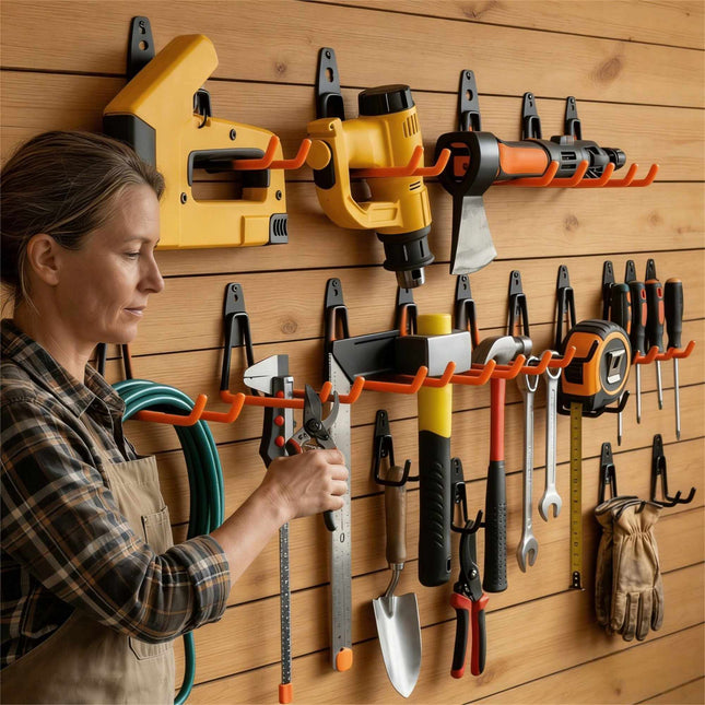 Set de 12 cârlige de perete și organizator de cabluri - negru/portocaliu