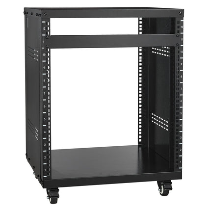 12U AV Rack Stand, 500 lb Capacity, Casters, Shelf