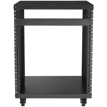 12U AV Rack Stand, 500 lb Capacity, Casters, Shelf