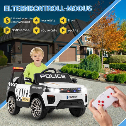Mașină electrică pentru copii 12V Mașină electrică pentru copii de poliție cu telecomandă Mașină electrică pentru copii de la 3 ani alb