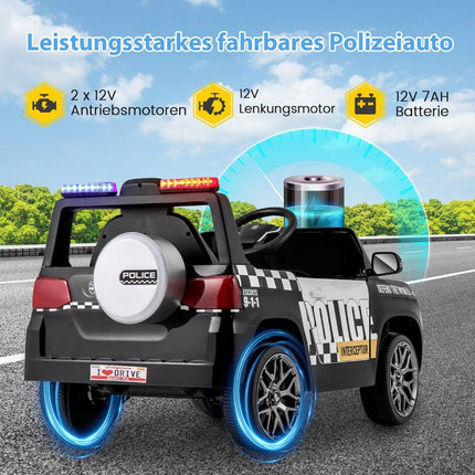 Mașină electrică pentru copii 12V Mașină electrică pentru copii de poliție cu telecomandă Mașină electrică pentru copii de la 3 ani alb