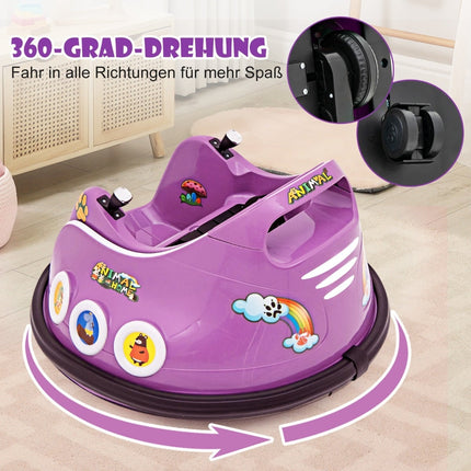 Mașinuță de protecție pentru copii de 12V, rotire la 360 de grade, muzică și telecomandă, violet