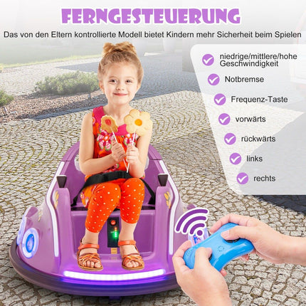 Mașinuță de protecție pentru copii de 12V, rotire la 360 de grade, muzică și telecomandă, violet
