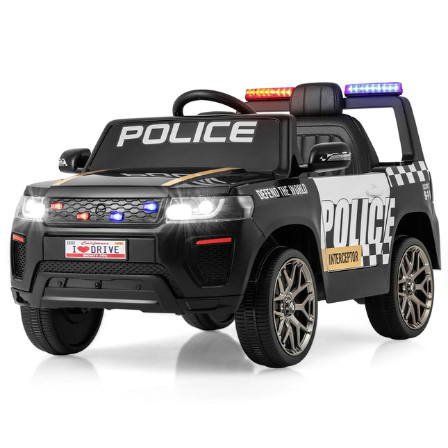 Mașină de poliție pentru copii de 12V cu telecomandă, sirenă și lumini LED
