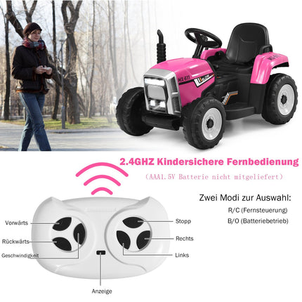 Tractor 12V pentru copii cu remorcă, telecomandă