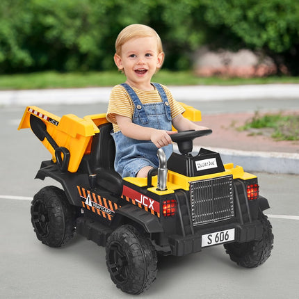 Tractor pentru copii 12V cu lopata electrica spate si telecomanda si lumini + muzica + radio pentru copii de la 3 ani si peste