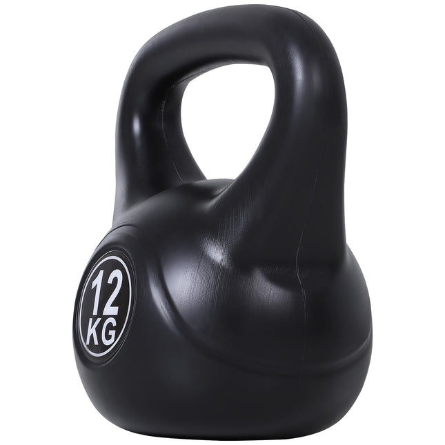 Kettlebell umplut cu nisip, 12 kg, negru, plastic, potrivit pentru începători