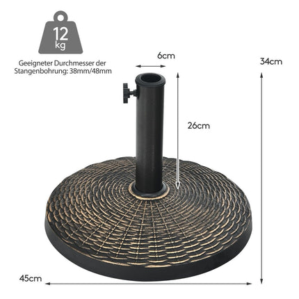 Baza de umbrela de 12 kg din rasina sintetica aspect ratan Suport umbrela rotund Bronz