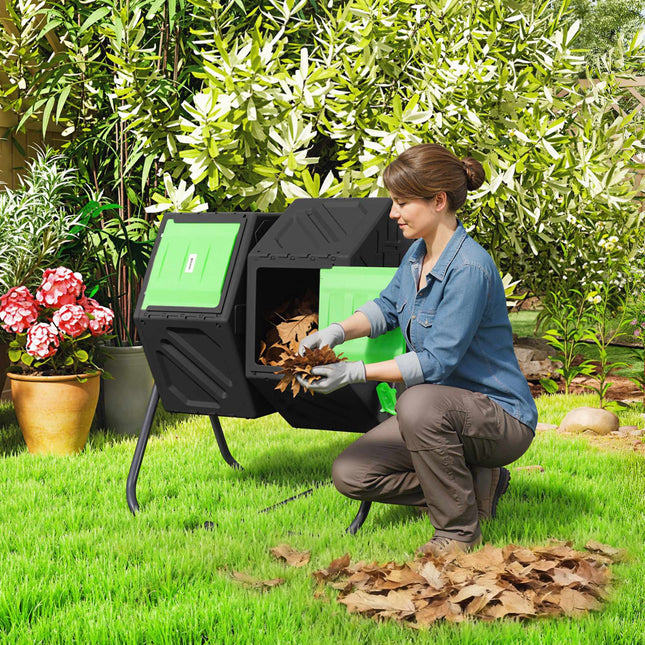 Container de compost cu cameră dublă de 130 l și 24 de orificii de ventilație
