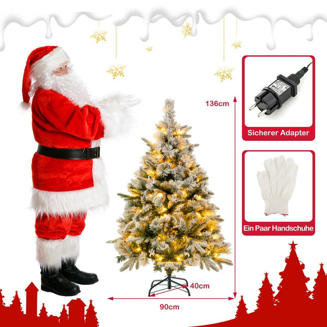 Pom de Crăciun artificial de 136 cm cu zăpadă și 150 de lumini LED alb cald, verde