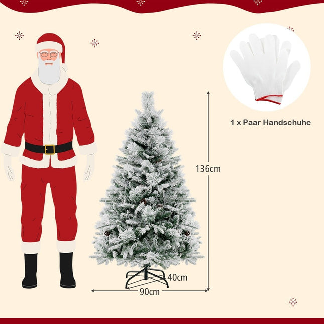 Pom de Crăciun artificial de 136 cm cu zăpadă și 8 moduri de lumină