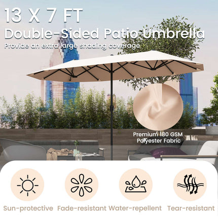 Umbrelă de terasă cu două fețe, 4,3 m, manivelă, bej