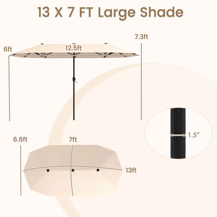 Umbrelă de terasă cu două fețe, 4,3 m, manivelă, bej