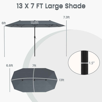 Umbrelă de terasă cu două fețe, 4,3 m, mâner tip manivelă, gri