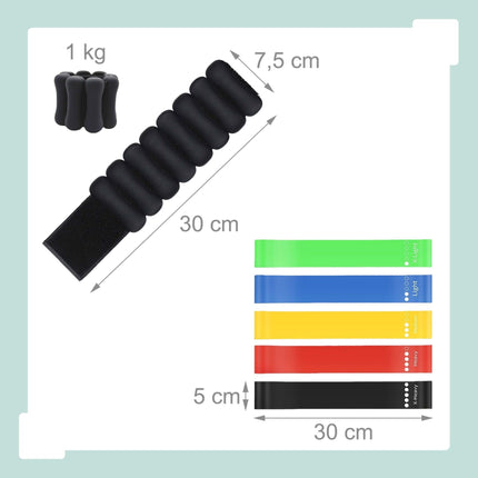Set Pilates negru cu 13 piese, benzi elastice și greutăți