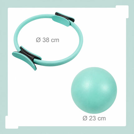 Set Pilates verde cu 13 piese, inel, minge, benzi elastice, greutăți