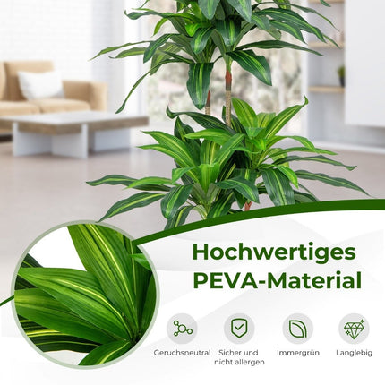 140 cm Plantă artificială Dracena cu ghiveci și 92 de frunze Plantă artificială Arbore artificială verde palmier