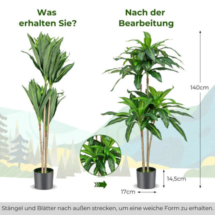 140 cm Plantă artificială Dracena cu ghiveci și 92 de frunze Plantă artificială Arbore artificială verde palmier