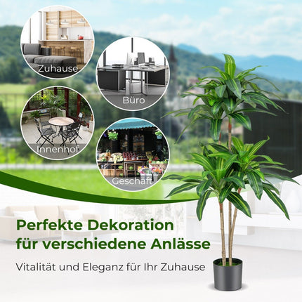 140 cm Plantă artificială Dracena cu ghiveci și 92 de frunze Plantă artificială Arbore artificială verde palmier