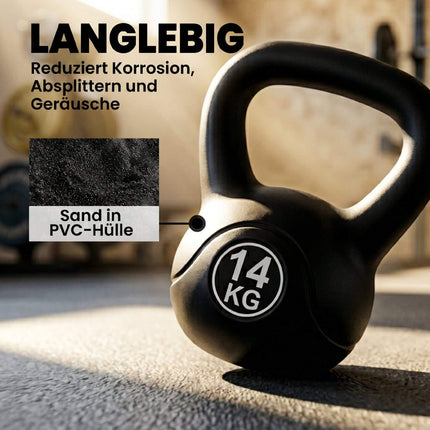 Kettlebell negru de 14 kg cu umplutură de nisip pentru începători
