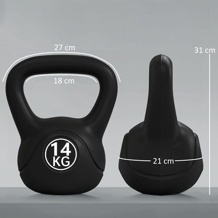 Kettlebell negru de 14 kg cu umplutură de nisip pentru începători