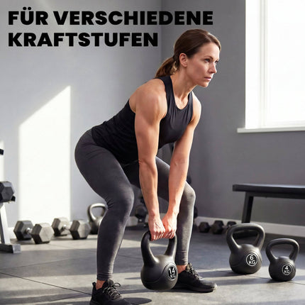 Kettlebell negru de 14 kg cu umplutură de nisip pentru începători