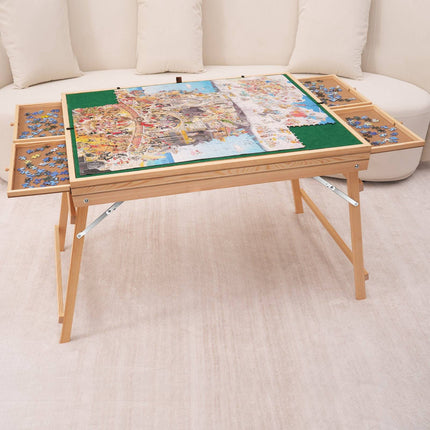 1500-Piece Puzzle Table, Folding Legs, 4 Drawers, Cover